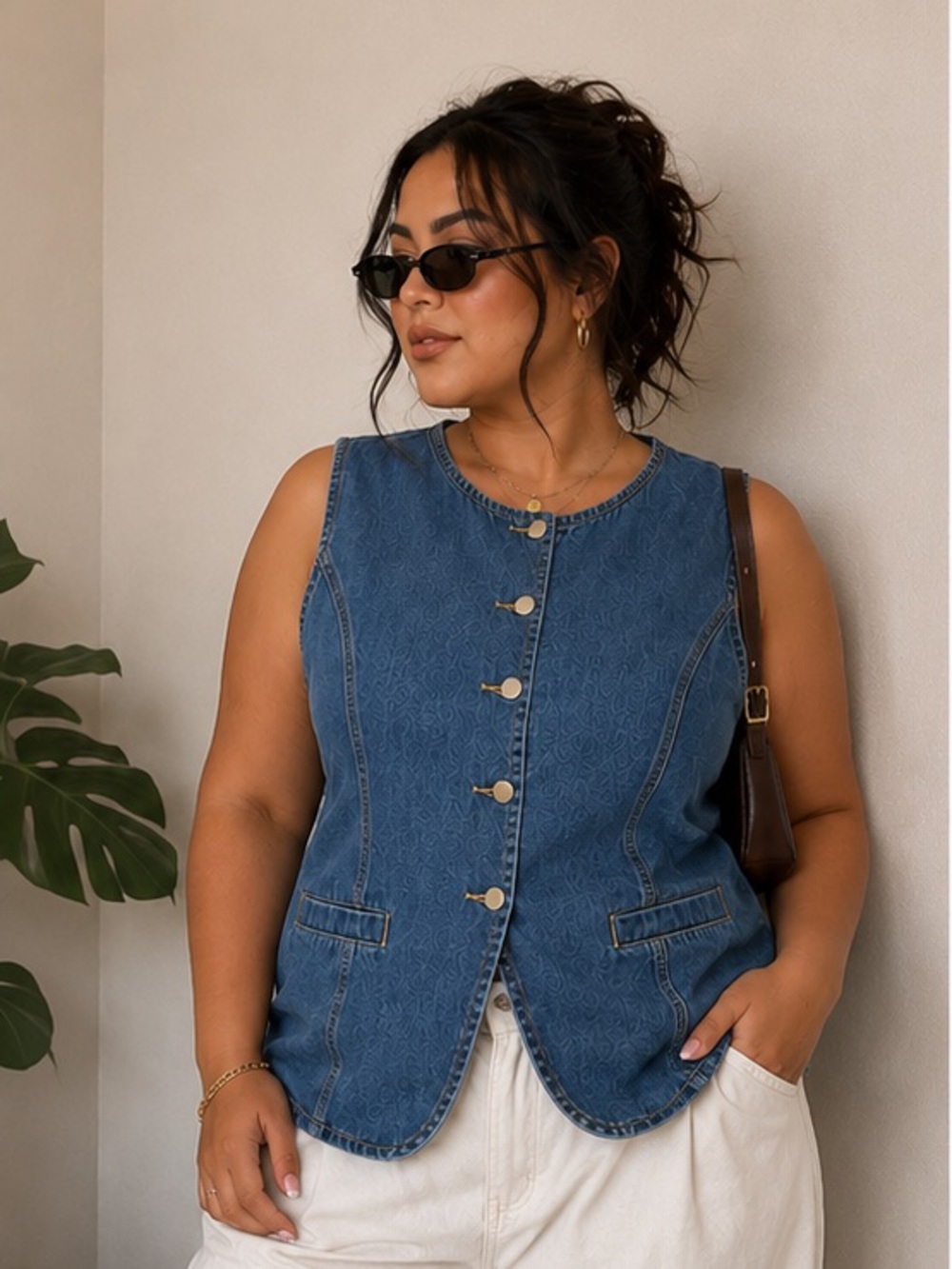 Amazon Women's Blue Denim Button-Front Vest
